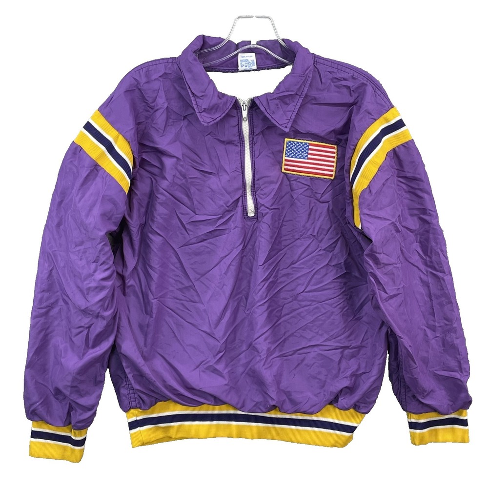 VTG Russell 1/4 Zip Windbreaker Women's Medium Boxy Pioneers Varsity Made in USA
